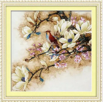 

Beautiful Yulan Magnolia Flower Canvas Cross Stitch Kits Printed Embroidery DIY Handmade Needle work Wall Home Decoration