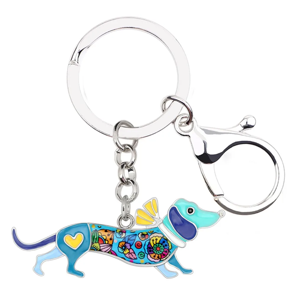 Bonsny Metal Enamel Collar Dachshund Dog Key Chains Keychain Ring