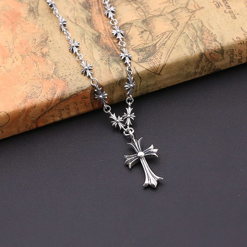 

Starfield S925 Sterling Silver Retro Thai Silver Vintage Style Cross Necklace Men Women Personalized Sweater Chain
