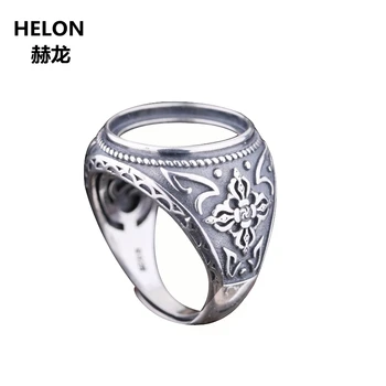 

925 Sterling Silver Men Ring 16x16mm Round Cabochon Semi Mount Engagement Wedding Ring fit Amber Turquoise Garnet Setting