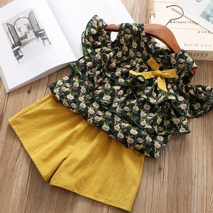 Bear leader/комплекты одежды для девочек, летний брендовый комплект, хлопковая Футболка с арбузом+ хлопковые шорты, комплект из двух предметов для 3-7 лет - Цвет: az1584 green