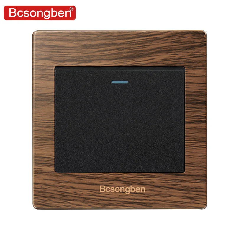 

Bcsongben Luxury Push Button Wall Switch 1 Gang 2Way Light Switch Interruptor Brushed Wood grain Panel 10A AC 110~250V