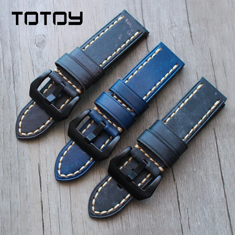 

TOTOY Handmade Vintage Burnish Leather Leather Watchbands, 18 19 20 21 22 23 24MM Soft Calfskin Watchbands