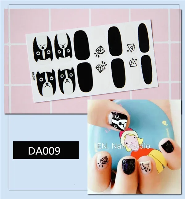 14 насадок/набор полное покрытие наклейки для ногтей s Обертывания DIY наклейки для нейл-арта простые наклейки s самоклеющиеся наклейки для ногтей розовый белый черный зеленый - Цвет: 9