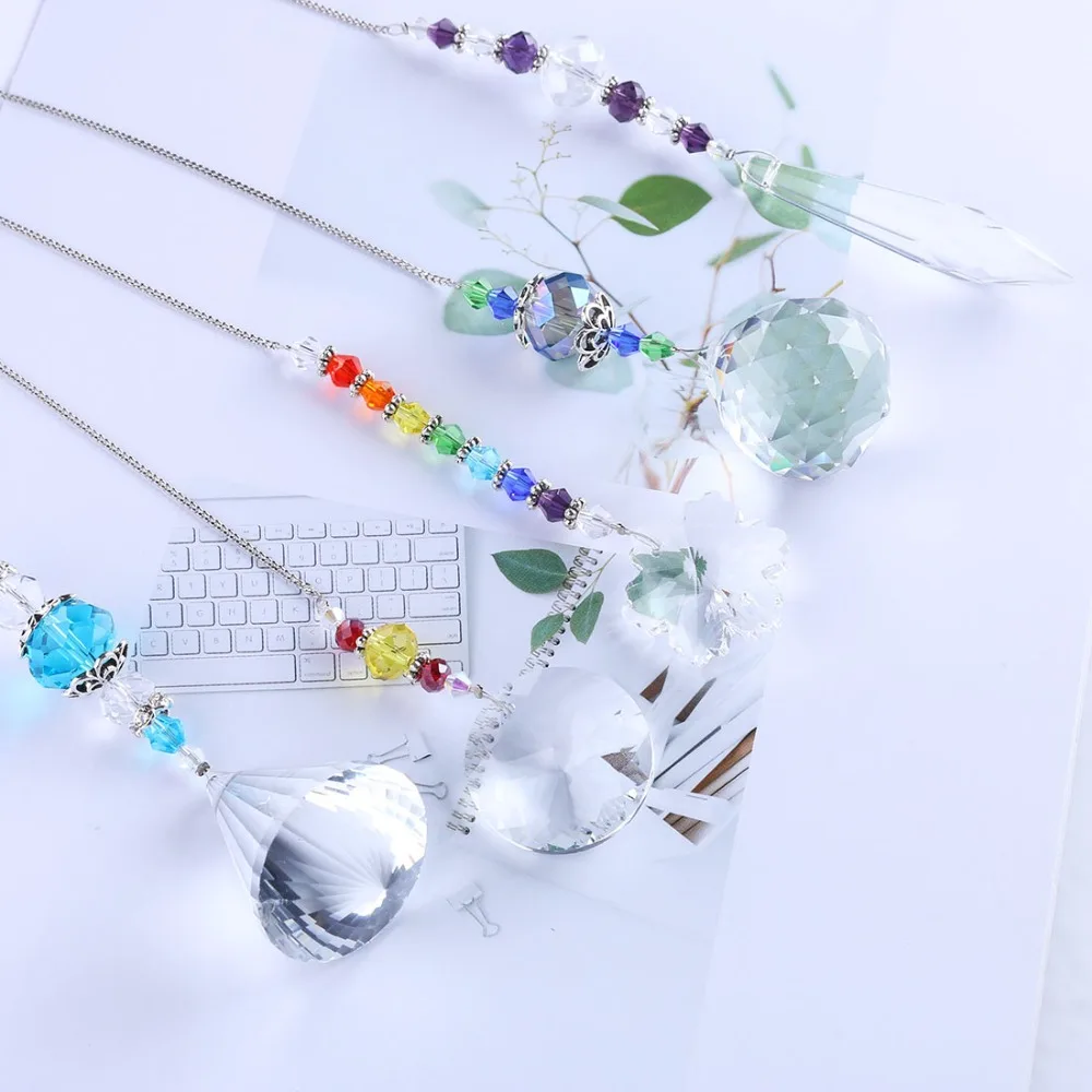 H&D Chandelier Suncatchers Prisms Glass Rainbow Maker Chakra Hanging Suncatcher Window Sun Catcher Gift,Pack of 5