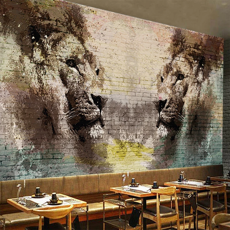 Us 8 71 52 Off Custom Canvas Wall Cloth Old Street Art Graffiti Lion Street Brick Wall Wall Paper Living Room Decorate Bedroom Wall Coverings In