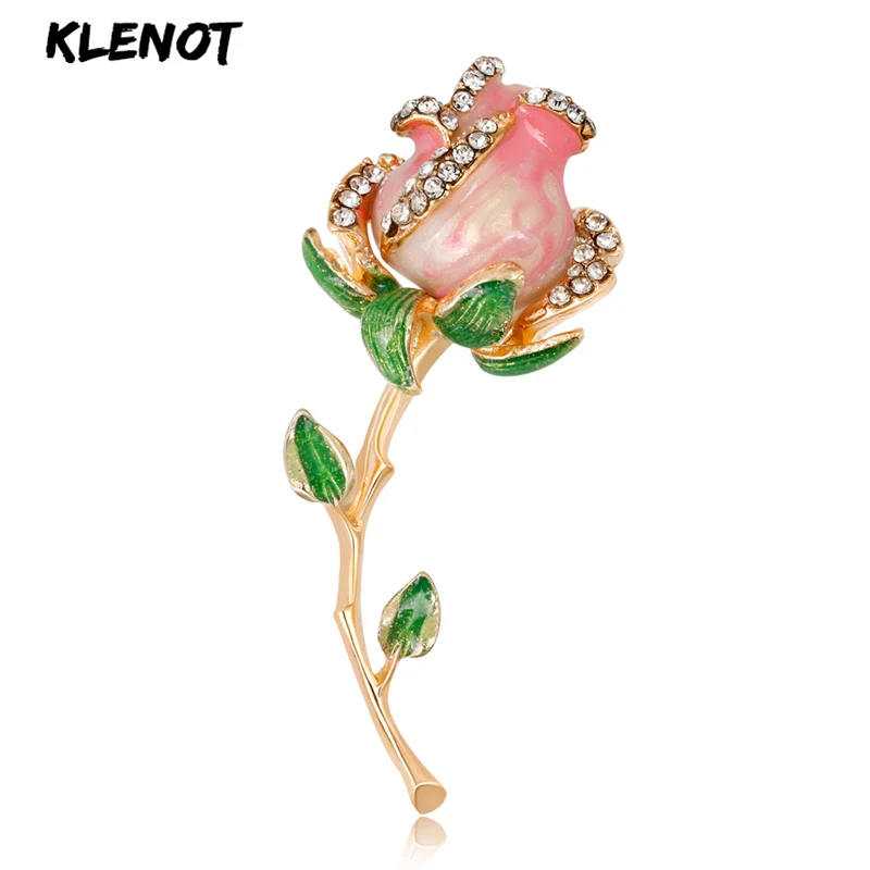 

Romantic Rose Flower Pin and Brooches For Women Enamel Crystal Metal Pin Rhinestone Plant Brooch Heart Love Wedding Jewelry Gift