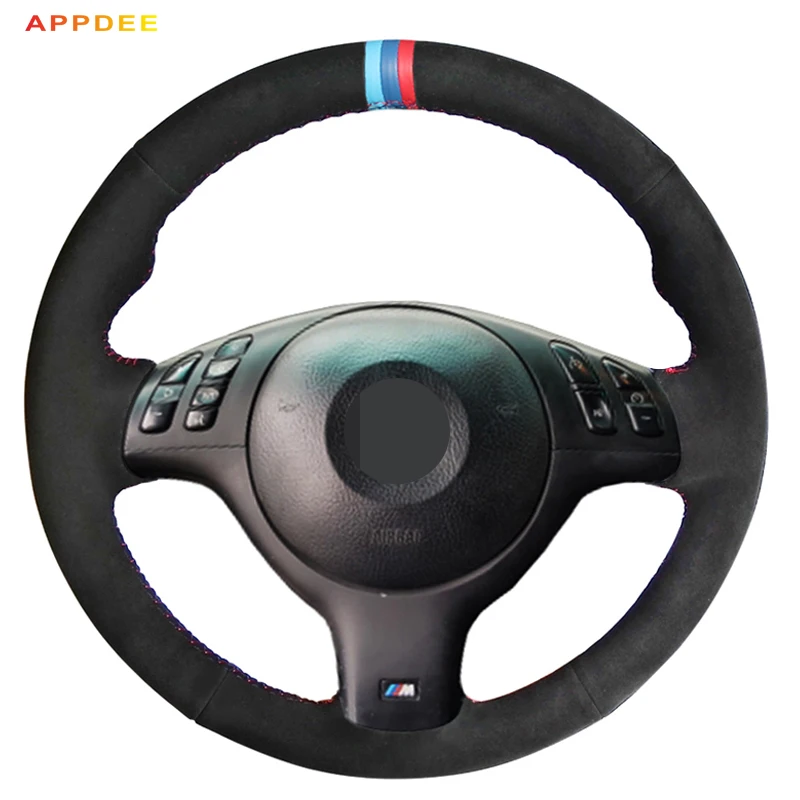 APPDEE Black Suede Car Steering Wheel Cover for BMW E46 M3 E39 330i
