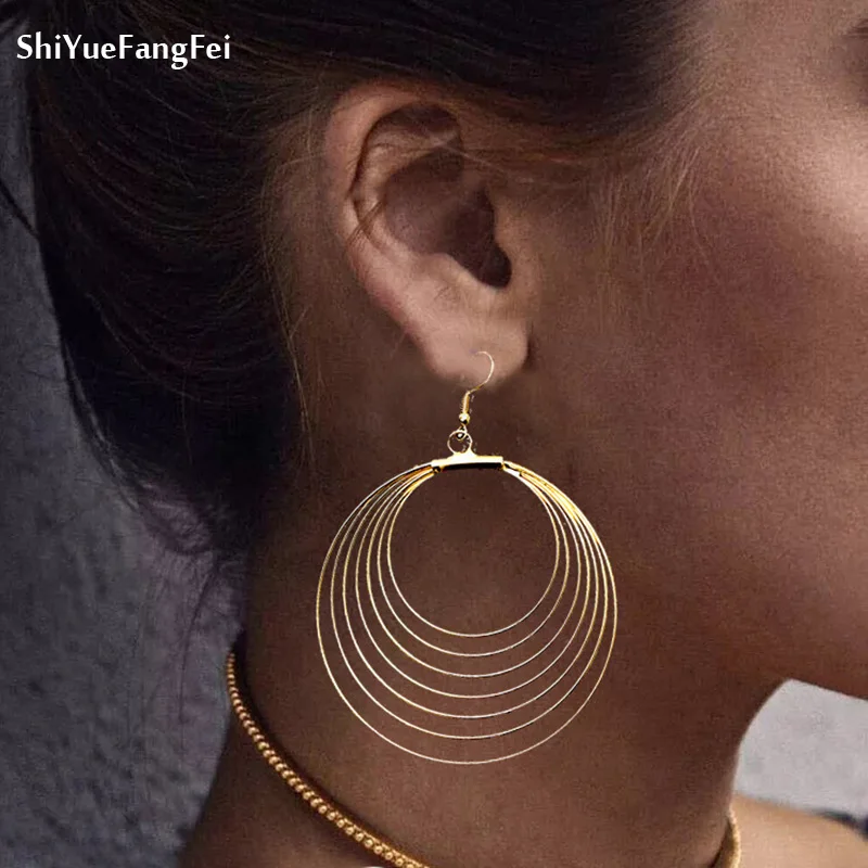 

Fashion Punk Gold Metal Dangle Earrings Women Big Circle Disc Tassel Pendants Long Drop Jewelry Earring Gifts Bohemian Jewelry
