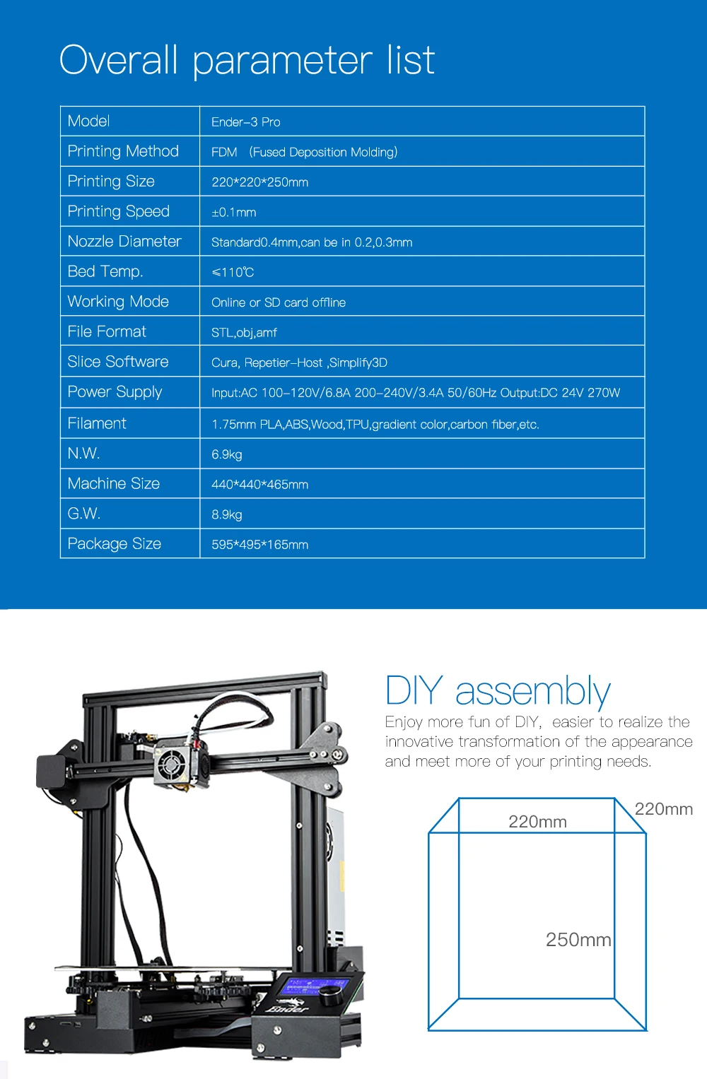 Creality 3D 3D-принтер Ender 3/Ender-3 PRO DIY 3d принтер Ender-3 самосборка 220*220*250 мм размер печати с печатью для печати