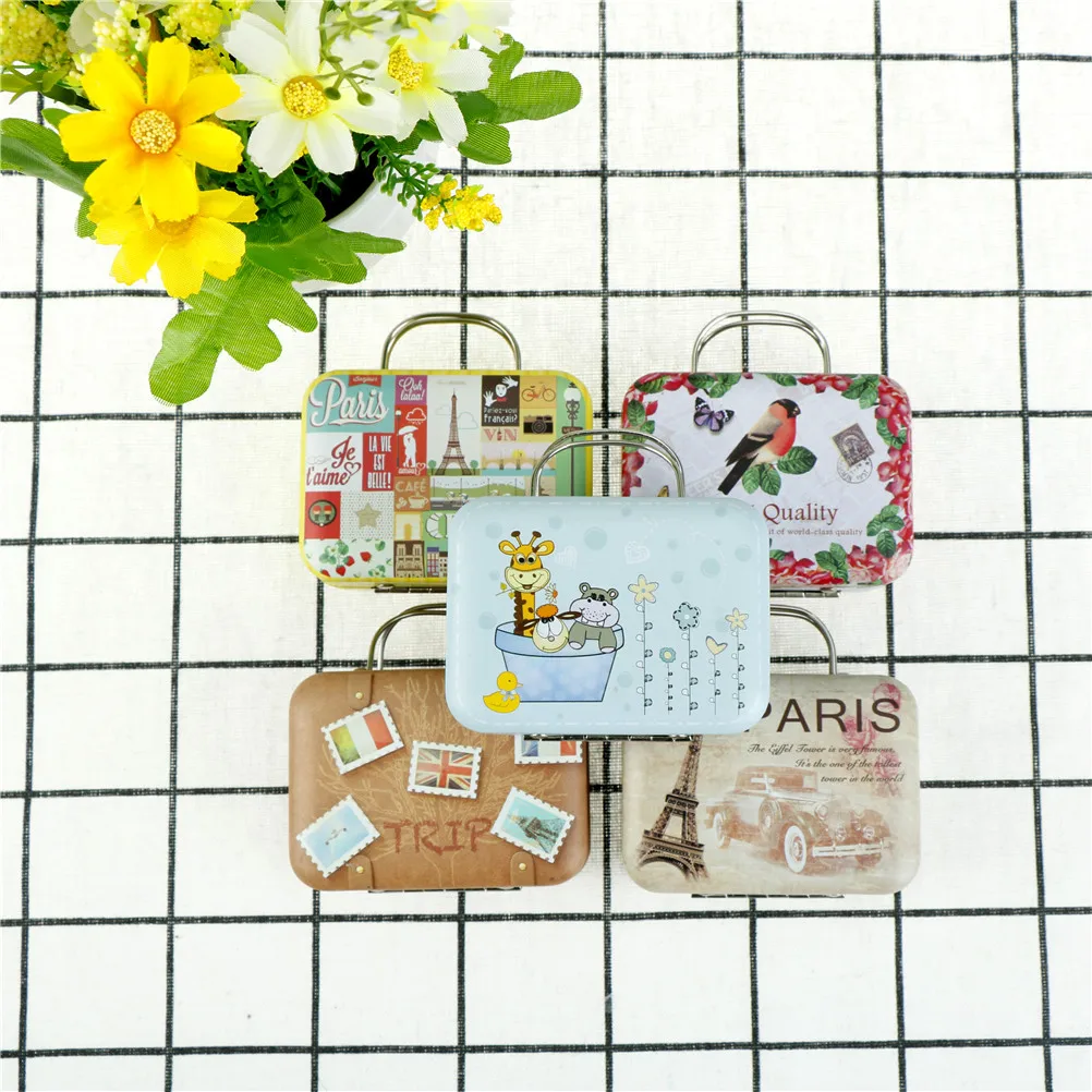 

Fashion Tin Metal Storage Box Wedding Decor Box Rectangle Box Case Jewerly Luggage Shape Gift Box