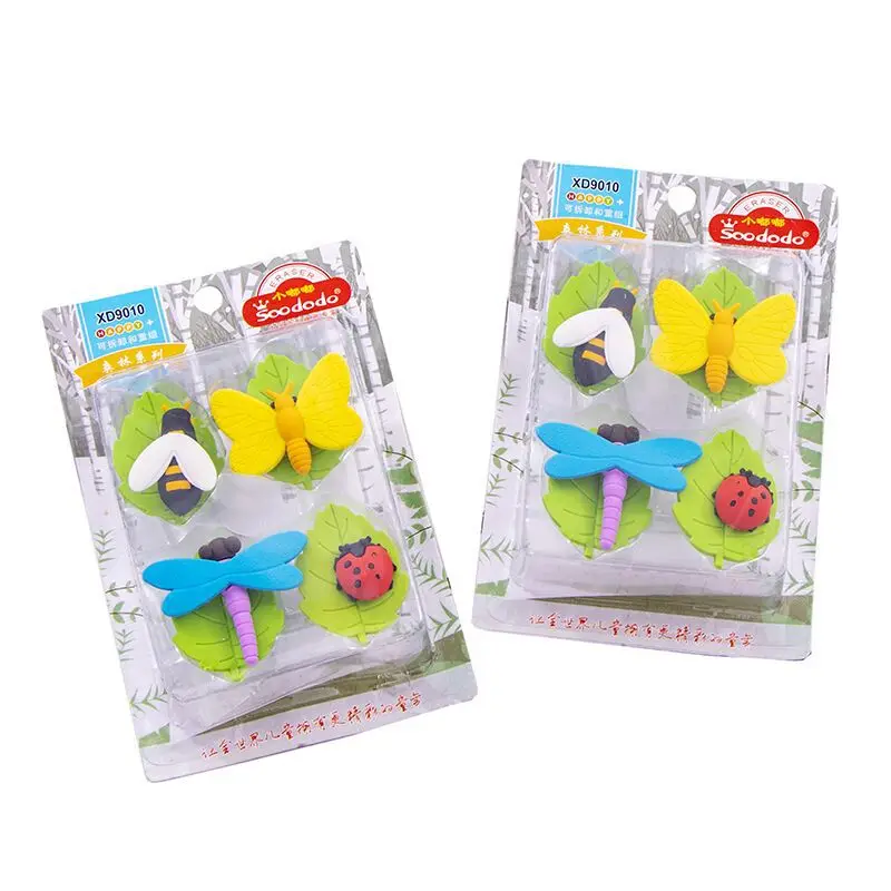 

6 Set/Lot Butterfly Bee Insects Blister-Card Rubber Eraser Suit / Creative Stationery/ Children Student School Prize Gift