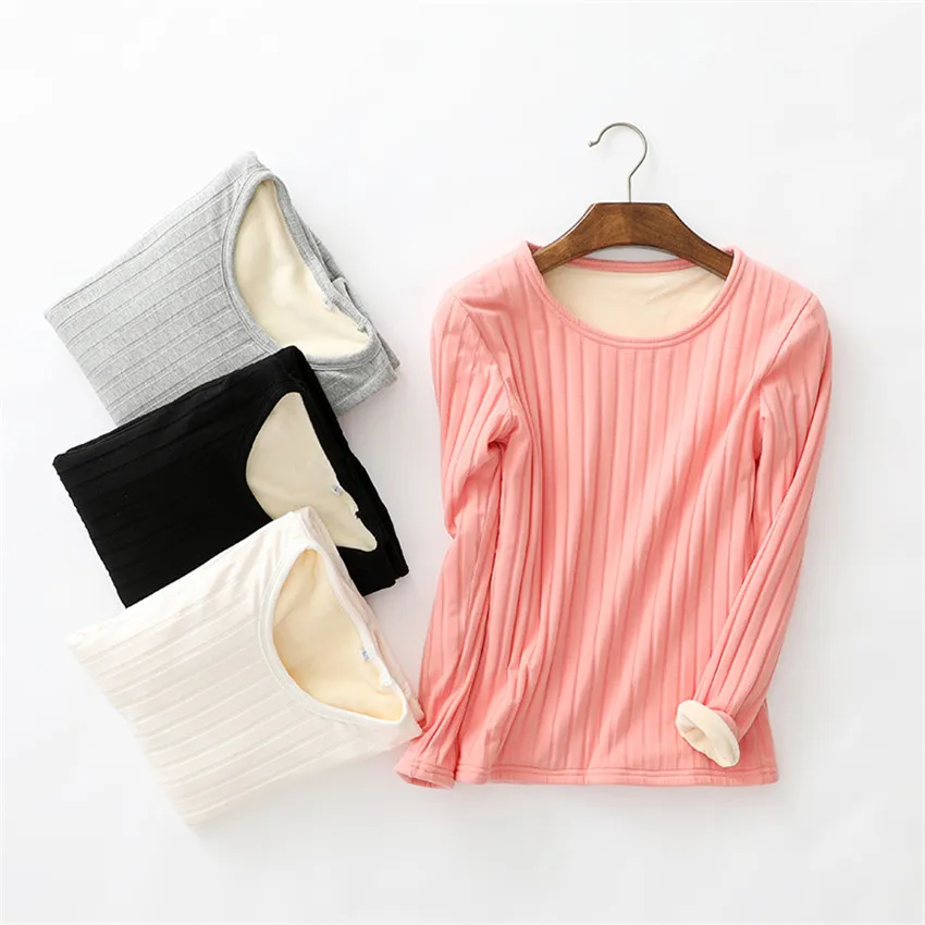 

New Women Autumn Winter T Shirt Tees Long Sleeve Warm Thick Velvet T-Shirts Female Bottoming Shirt Tops Underwear Plus Size A673