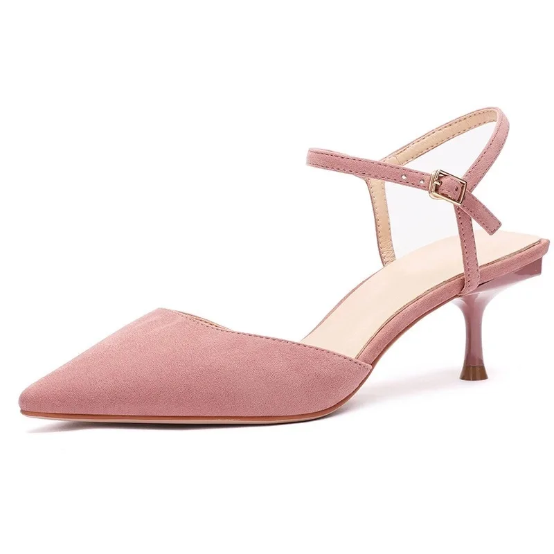 

2019 summer new style simple and simple solid color high heel women comfortable versatile fine with pointed suede casual shoes.