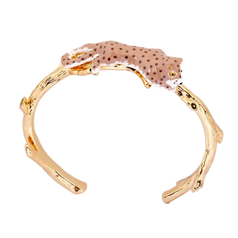 

Unique Luxury leopard bangles for women enamel glaze animal Cheetah bracelet lady party jewelry