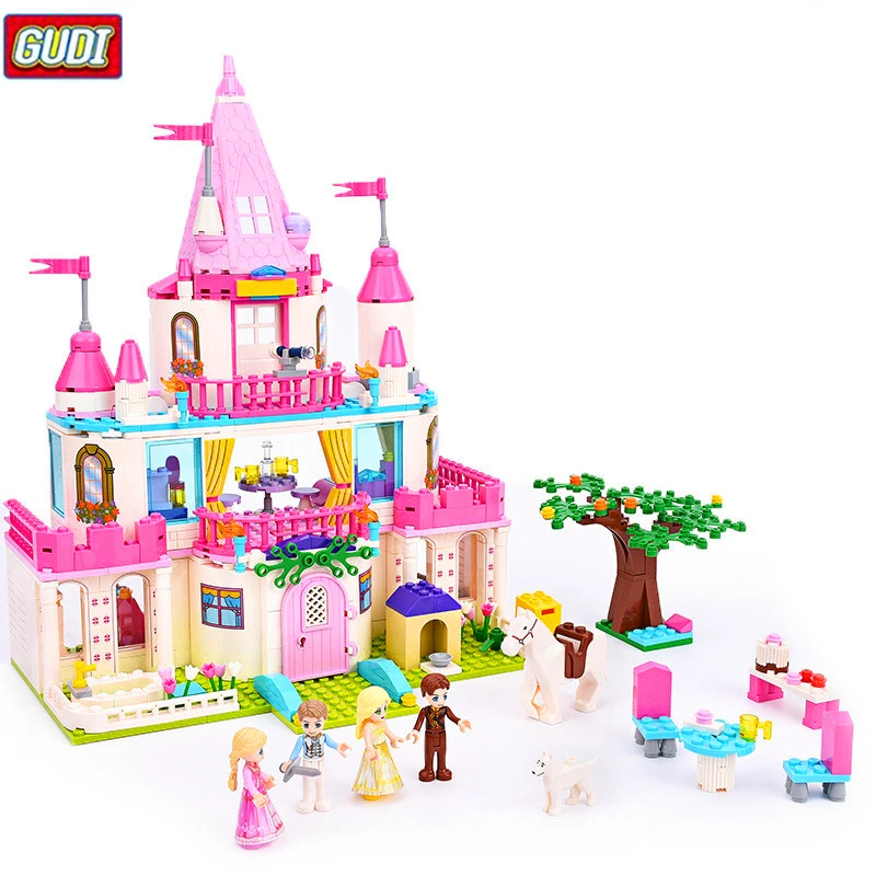 

GUDI 9013 616Pcs Friends Girl Princess Sweet Pink Castle Set Building Blocks Brick Compatible LegoIN Technic Playmobil Toys