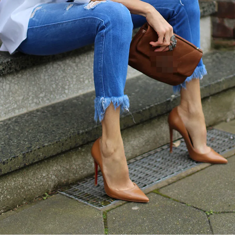 12 cm sapatos stilettos para mulher couro