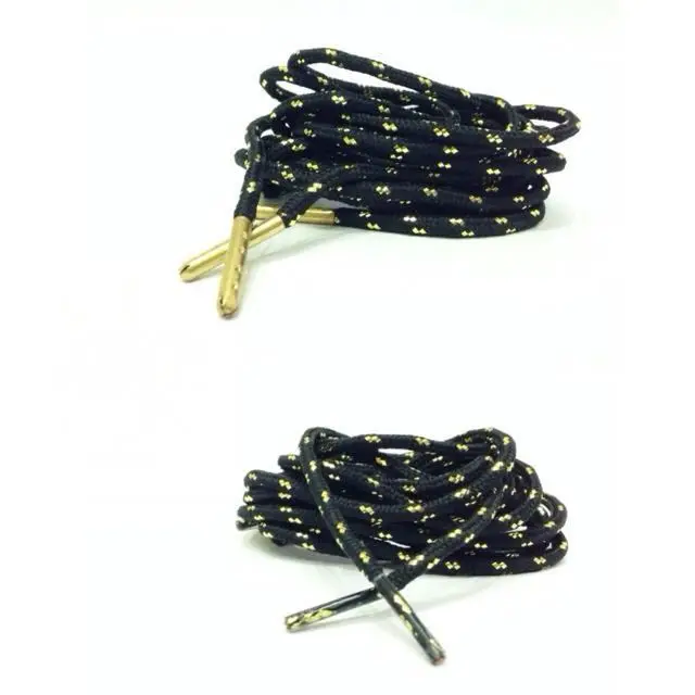 100pair/lotblack/gold rope laces with gold agletBlack/Gold Rope LacesSneaker LacesGold