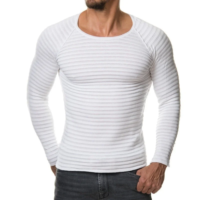 Мужской вязаный свитер осень зима модная брендовая одежда мужские однотонные свитеры в полоску приталенный Мужской пуловер