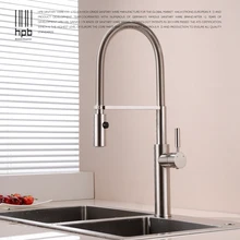 HPB латунь матовый хром выдвижной Поворотный кухонный кран смеситель для раковины с одной ручкой на бортике горячей и холодной воды HP4105