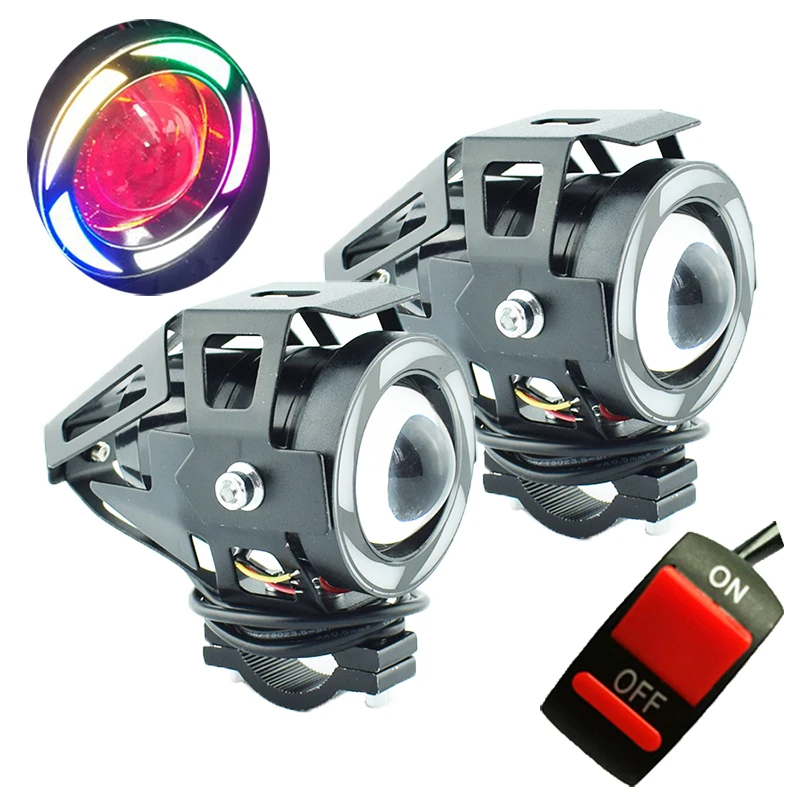 

2PCS Motorcycle Headlight 12V LED U7 5Color Angel Light Motorbike Headlamp Driving Spot Head Light Auxiliary Lamp LED Spotlight