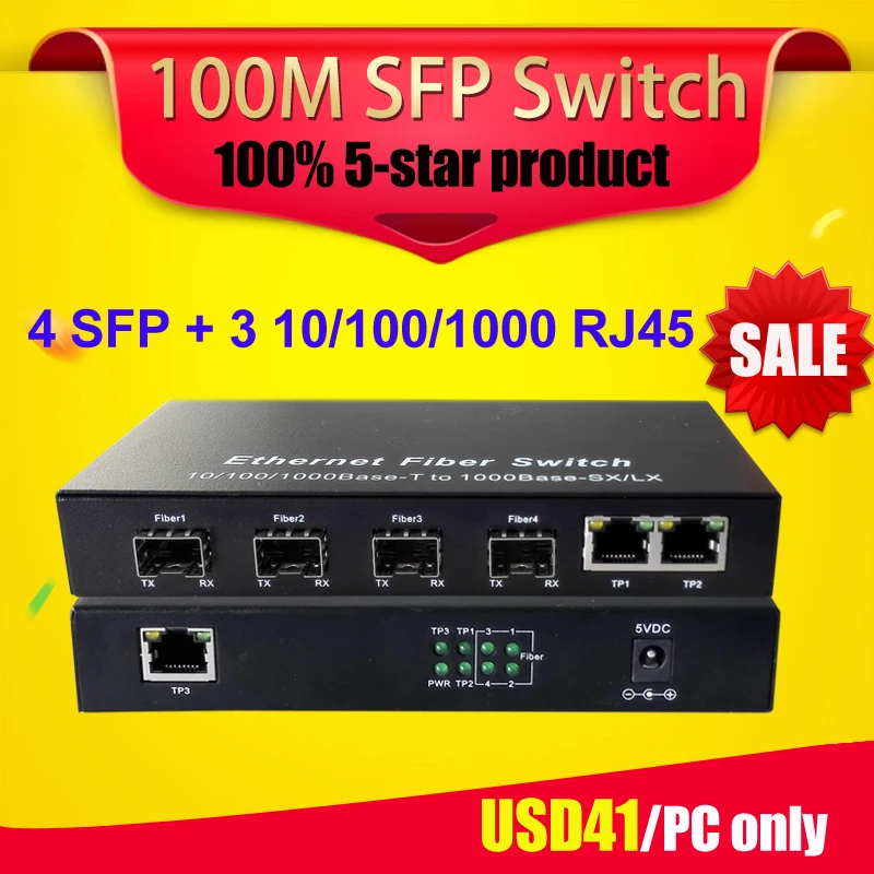 Горячие gigabit sfp волокна порт media converter 4 порта RJ45 3 4G3E ethernet волоконно оптических