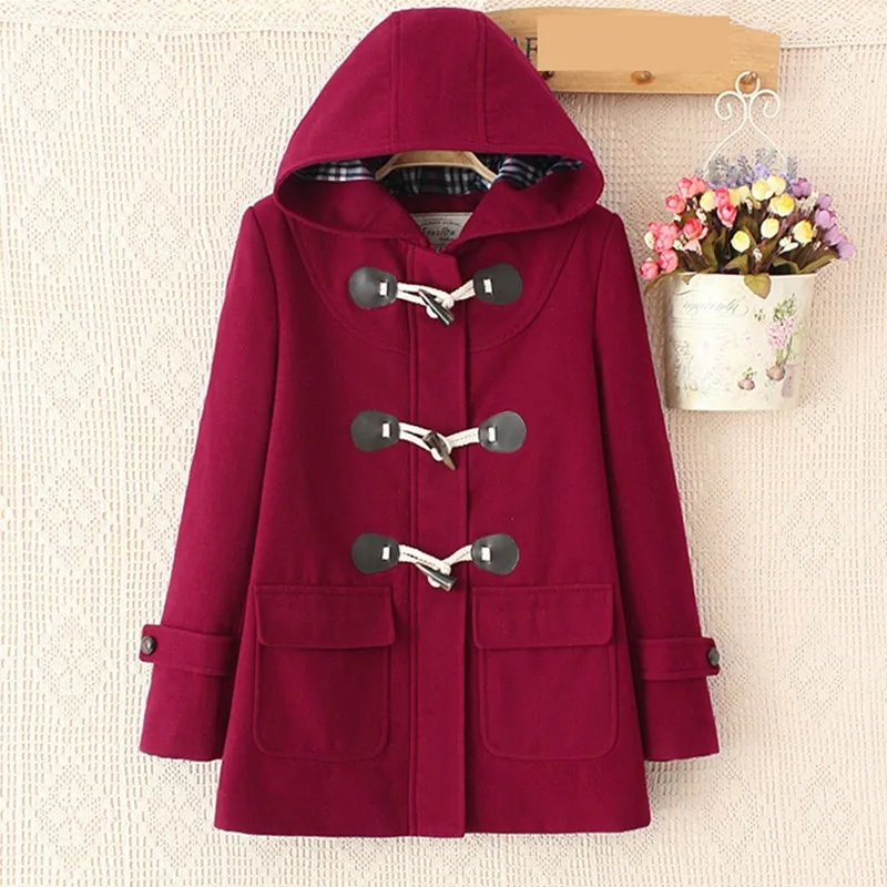 UHYTGF новинка, имитация шерсти, теплые женские зимние топы, верхняя одежда, модная шерстяная куртка с капюшоном и пряжкой, большие размеры, пальто 1227