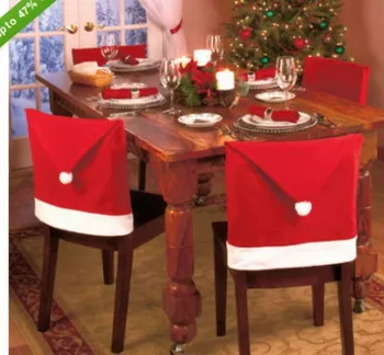 

christmas gift set of 100 pcs / lot Santa Clause Red Hat Chair Back Covers for Christmas Dinner Decor NewParty Supply Favor
