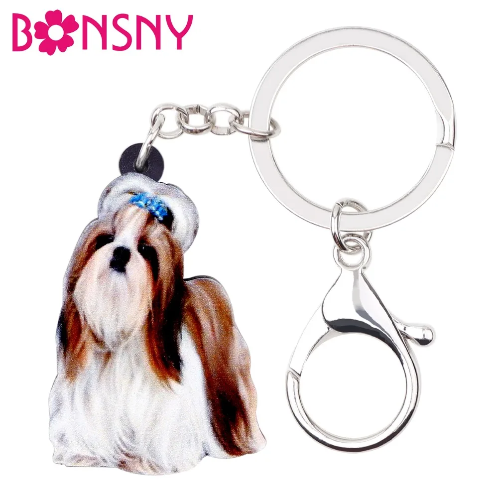 Bonsny Acrylic Cute Chinese Shih Tzu Dog Key Chains Keychain Women Girl