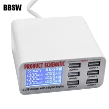 USB Зарядное устройство Портативный Мульти USB Порты и разъёмы быстрого Зарядное устройство 6 Порты и разъёмы USB розетка быстрая Зарядное устройство с ЖК-дисплей Дисплей для iPhone iPad SAMSUNG Tablet