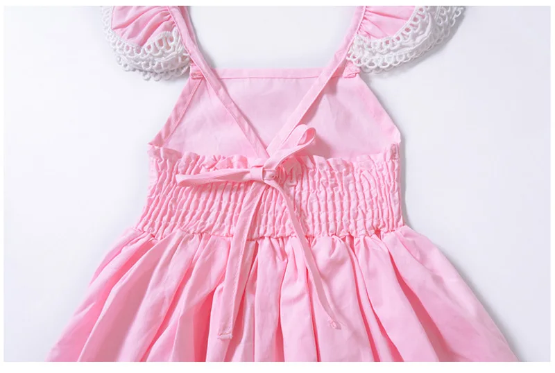 Baby Girls Summer Lace Pink Princess Dress Fly Sleeve Ruffles Kids Cotton Sundress Pageant Birthday Party Wedding Clothing (2)