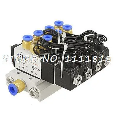 

4V110-06 DC 24V 2 Position 5 Way 4 Solenoid Valve Connected Base Muffler