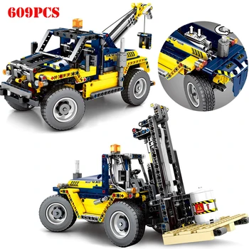

2 IN 1 Construction Vehicle Engineering Forklift Building Blocks Technic City Truck Crane Bricks Children Toys Birthday Gifts