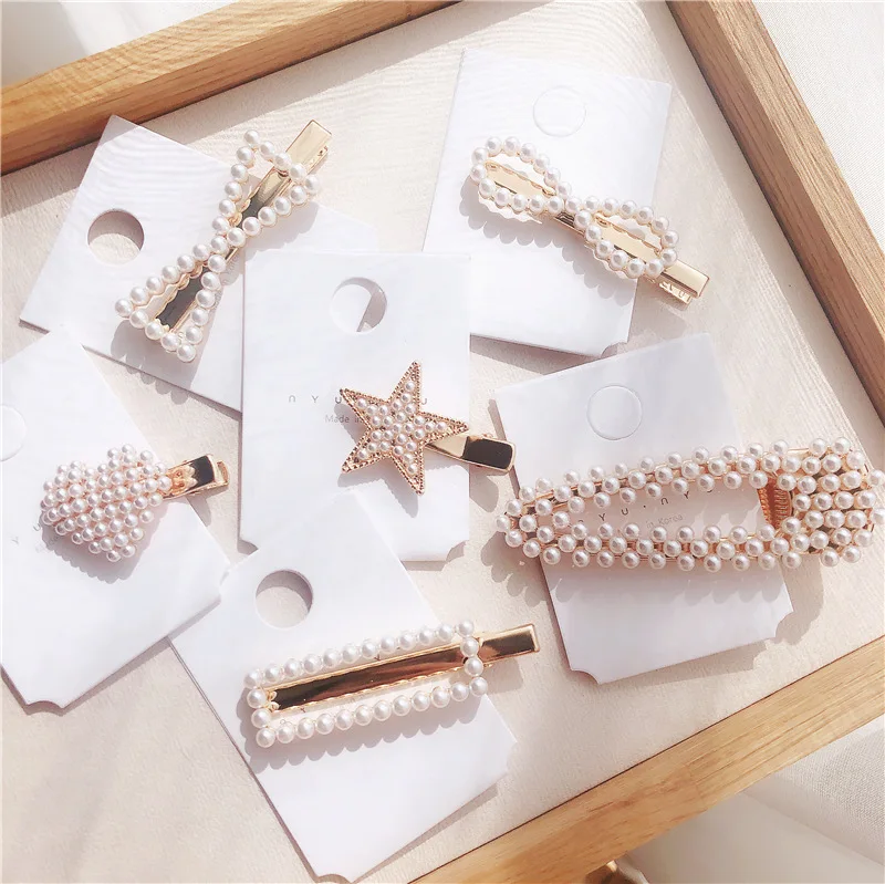 

Korea Fashion pearls Hair Clip Barrettes for Women Girls Pearl Round geometry Hair clips Hairpins Hair Accessories
