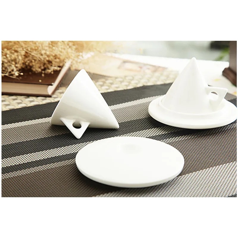 

Pure White Ceramic Cup Creative Simple Shape Conical Coffee Cup with Dish Italian Espresso Coffee Shaped Bone Set