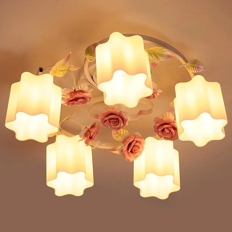 Modern flower ceiling lights Rustic wrought iron flowers and lights