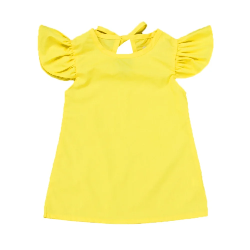 

Summer Infant Baby Girls Fly Sleeve Solid Bow Dress Clothes Dresses F5