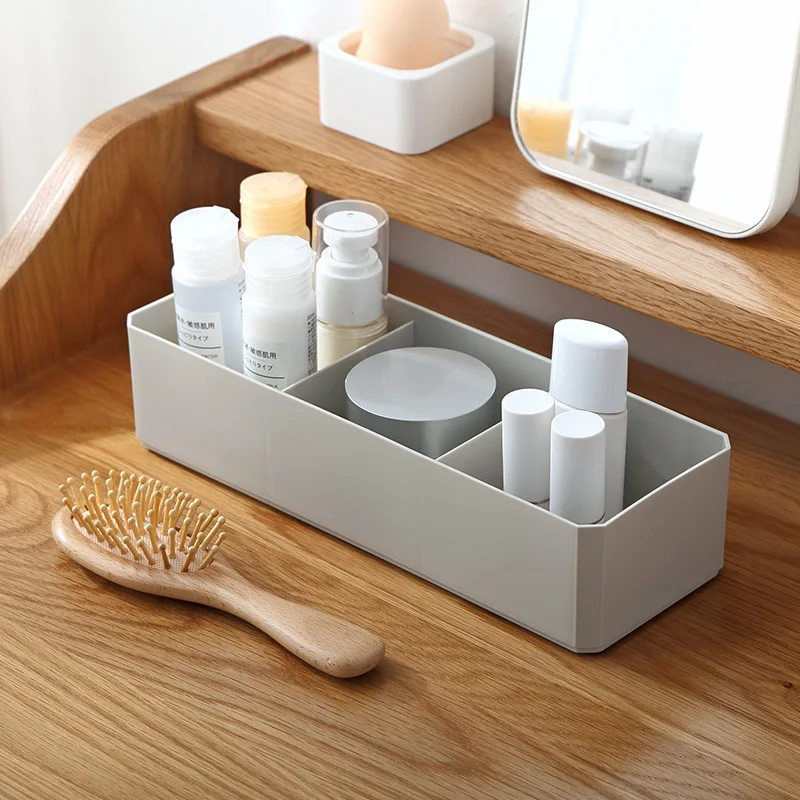 

1 Pcs Simple 3 Grid Cosmetic Storage Box Sundries Finishing Dustproof Storage Cotton Swab Cotton Pad Storage