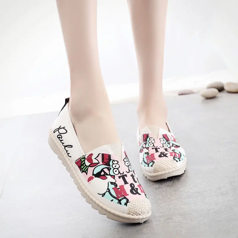 

New Arrival Slip On Canvas Antiskid Flat Fisherman Shoes Spring Summer Autumn Women Comfortable Breathable Printing Flats