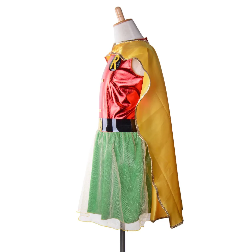 Kids Robin Tutu Dress DC Comics Superhero Robin Girl Costume Outfit with Cloak Mask Batman Hallowee