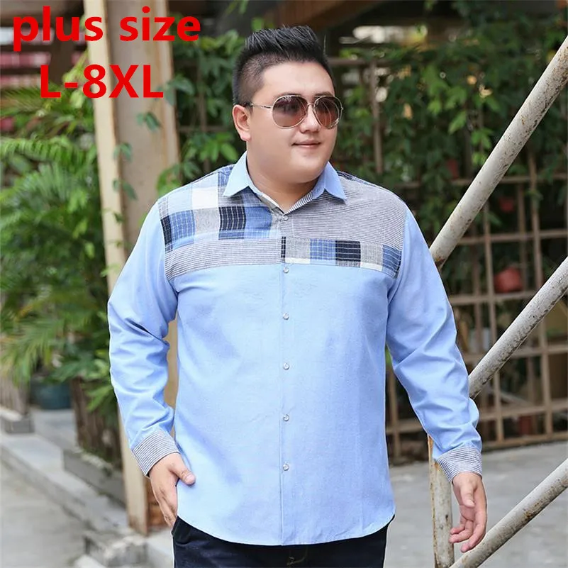 Большие размеры 8XL 7XL Для мужчин рубашка Высокое качество отложным воротником