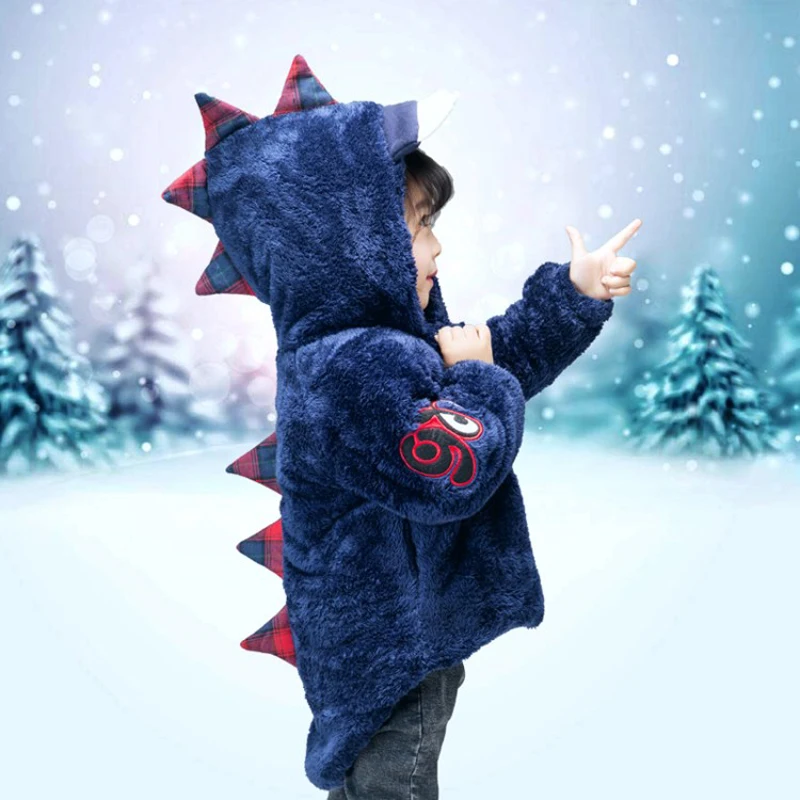 

2-7 years boys girls winter Coat hooded children's Embroidery labeling warm Cartoon dinosaur sweater for kids Cute wild jacket