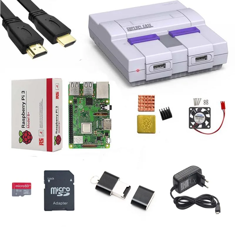 Retroflag SUPERPi CASE-U NESPi Case+ Raspberry Pi 3 Model B/B+ Kits +5V 3A Power+ Heat Sink+fan+HDM