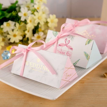 

50Pcs Creative Flamingo Leaves Marble Pattern Wedding Favors Candy Boxes Party Gift Box