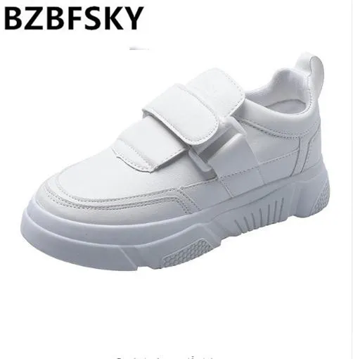

Women White Sneakers 2019 Spring New Fashion Hook & Loop White Platform Sneakers Women Tenis Feminino Casual Shoes Woman