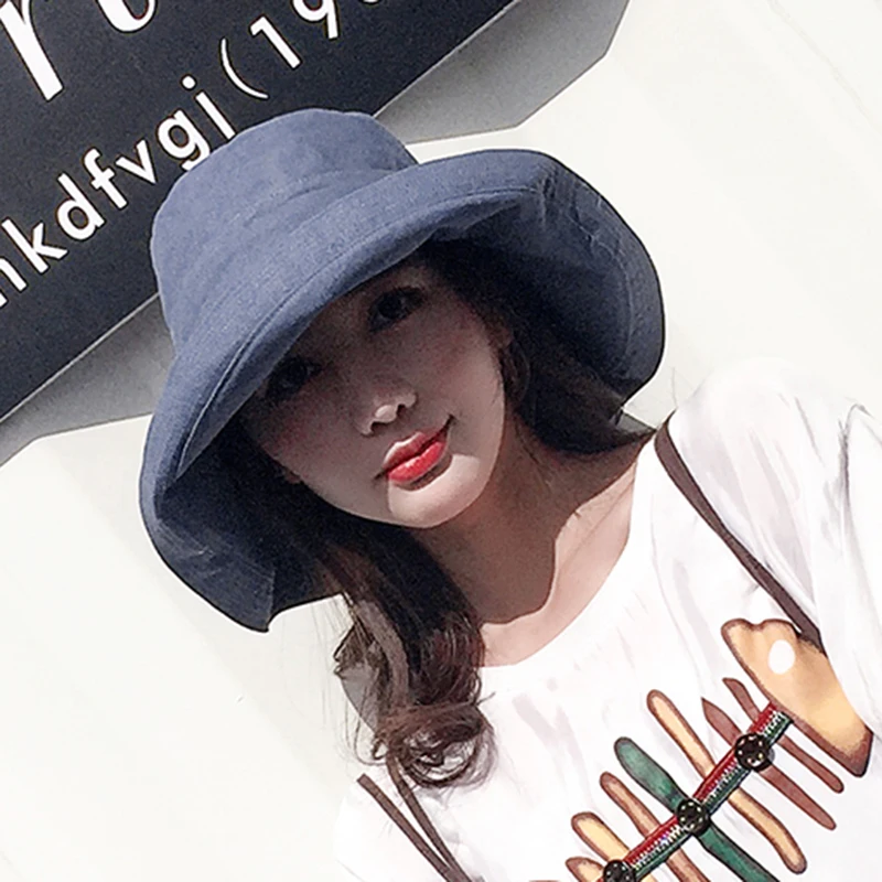 

ZJBECHAHMU Hats Casual Vintage Solid Polyester Sun Hat For Women Girl New Summer Outdoor beach hat foldable bucket large Hat Cap
