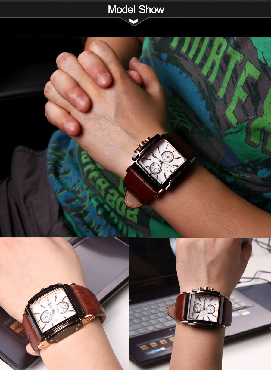 BOAMIGO Coffee Leather Strap Mens Watches Fashion Casual Waterproof Quartz Watch Analog Rectangle Male Clock Relogio Masculino (19)