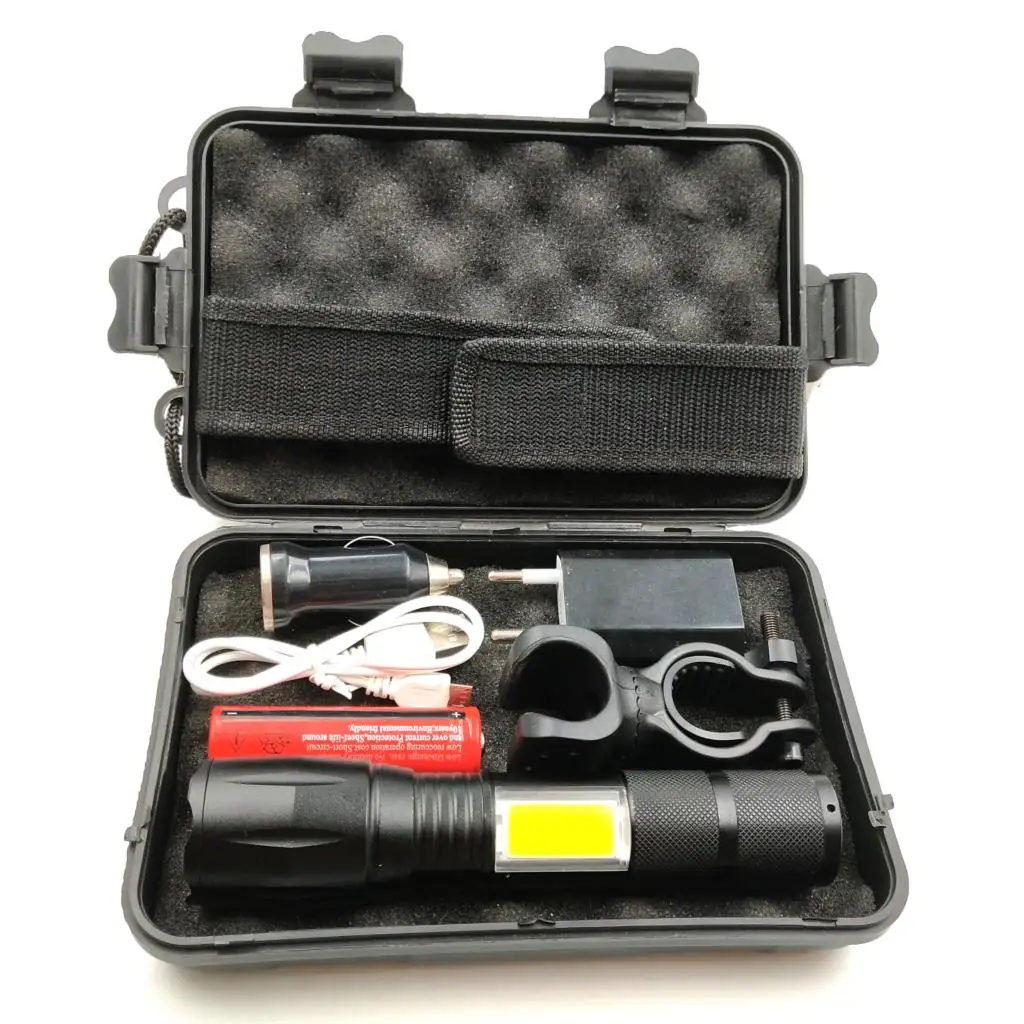 

Z30 103C LED Flashlight XML-T6 COB 4 Modes 5000LM Torch waterproof light Micro USB port lantern Zoomable for Camping