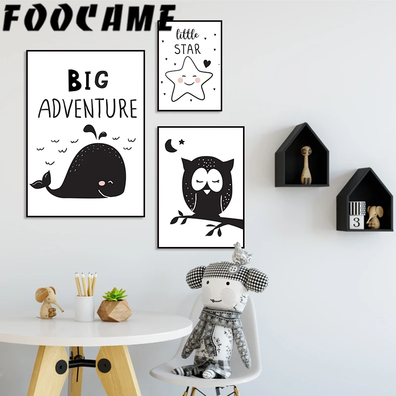 Tanie FOOCAME wieloryb gwiazda sowa Cartoon Nordic plakat dziecko druku przedszkole