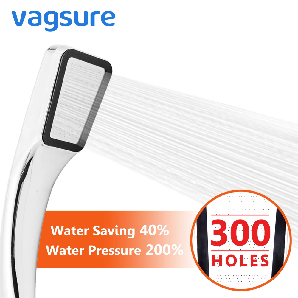 

Vagsure High Pressure 300 Holes HandHeld Shower Head Chrome-Plate Panel Streamline Water Saving Rainfall Bathroom Nozzle Room